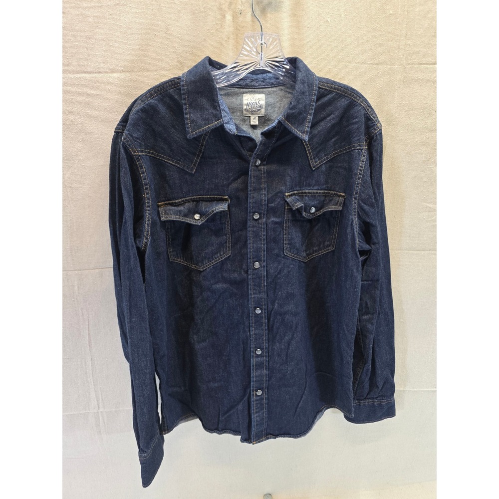 Moonshine Spirit Brad Paisley Mens Medium Indigo Denim Western Pearl Snap Shirt
